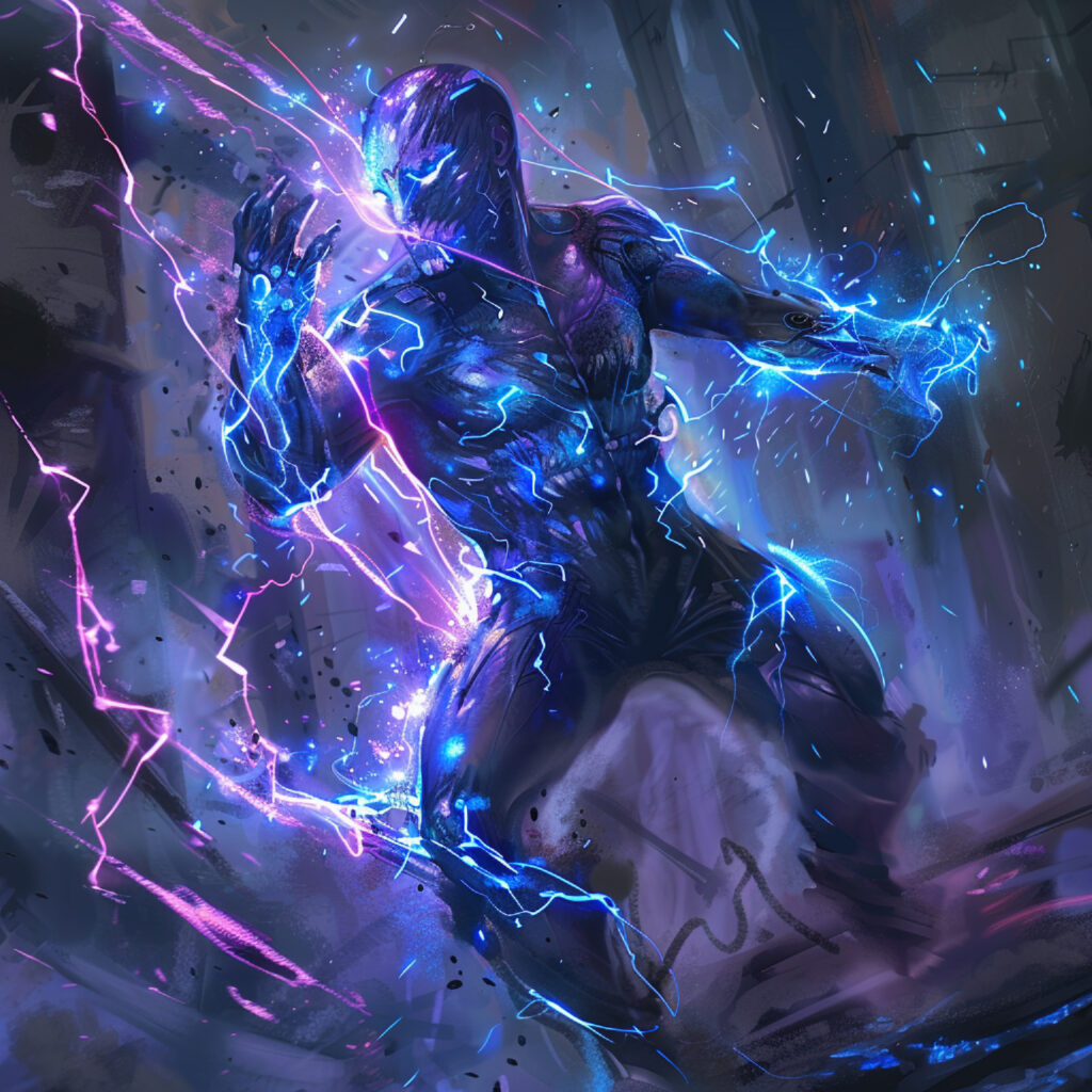 electronic champion using glinting energy cutting edge fight