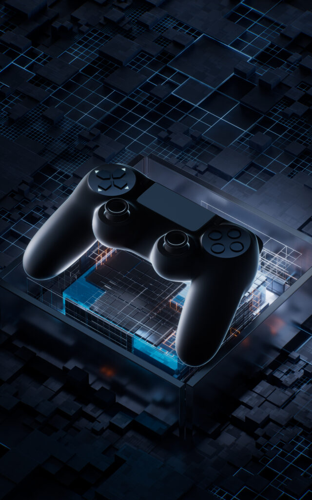 gamepad with technological circuit background, 3d rendering.