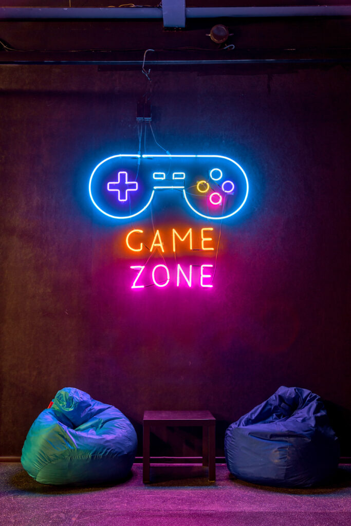 neon sign end game on the wall